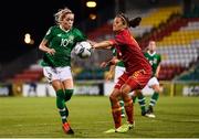 3 September 2019; Jadranka Pavicevic of Montenegro handles the ball ahead of Denise O'Sullivan of Republic of Ireland, resulting in a penalty for the Republic of Ireland, during the UEFA Women's 2021 European Championships Qualifier - Group I match between Republic of Ireland and Montenegro at Tallaght Stadium in Dublin. Photo by Stephen McCarthy/Sportsfile