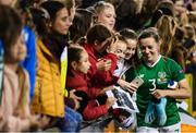 3 September 2019; Harriet Scott of Republic of Ireland with supporters following the UEFA Women's 2021 European Championships Qualifier - Group I match between Republic of Ireland and Montenegro at Tallaght Stadium in Dublin. Photo by Stephen McCarthy/Sportsfile