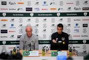 4 September 2019; Republic of Ireland manager Mick McCarthy and Seamus Coleman, right, during a press conference at the FAI National Training Centre in Abbotstown, Dublin. Photo by Stephen McCarthy/Sportsfile
