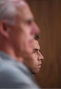 4 September 2019; Seamus Coleman, right, and Republic of Ireland manager Mick McCarthy during a press conference at the FAI National Training Centre in Abbotstown, Dublin. Photo by Stephen McCarthy/Sportsfile