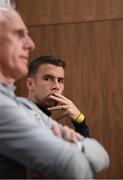 4 September 2019; Seamus Coleman, right, and Republic of Ireland manager Mick McCarthy during a press conference at the FAI National Training Centre in Abbotstown, Dublin. Photo by Stephen McCarthy/Sportsfile
