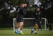 4 September 2019; Republic of Ireland players, from left, James McClean, Shane Duffy and Seamus Coleman during a Republic of Ireland training session at the FAI National Training Centre in Abbotstown, Dublin. Photo by Stephen McCarthy/Sportsfile
