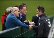 4 September 2019; Republic of Ireland assistant coach Robbie Keane speaks with journalist Philip Quinn, Irish Daily Mail, and Paul Lennon, Irish Daily Star, during a Republic of Ireland training session at the FAI National Training Centre in Abbotstown, Dublin. Photo by Stephen McCarthy/Sportsfile