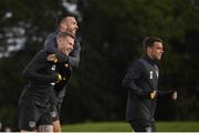4 September 2019; Republic of Ireland players, from left, James McClean, Shane Duffy and Seamus Coleman during a Republic of Ireland training session at the FAI National Training Centre in Abbotstown, Dublin. Photo by Stephen McCarthy/Sportsfile