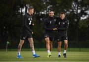 4 September 2019; Republic of Ireland players, from left, James McClean, Shane Duffy and Seamus Coleman during a Republic of Ireland training session at the FAI National Training Centre in Abbotstown, Dublin. Photo by Stephen McCarthy/Sportsfile