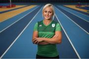 5 September 2019; Sport Ireland today announced a multi-year investment of over €3 million in National Governing Bodies of Sport through the re-launched Women in Sport Programme. Through the Women in Sport Programme, many National Governing Bodies for Sport have developed innovative programmes which target groups of young girls, teenage girls and older adults. While active participation remains important, the areas of leadership, coaching and officiating have become a key focus for many of the National Governing Bodies. Irish hurdler Sarah Lavin in attendance during a Sport Ireland Announcement of the multi-year investment in National Governing Bodies of Sport at the National Indoor Arena in Abbotstown, Dublin.  Photo by David Fitzgerald/Sportsfile