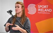 5 September 2019; Sport Ireland today announced a multi-year investment of over €3 million in National Governing Bodies of Sport through the re-launched Women in Sport Programme. Through the Women in Sport Programme, many National Governing Bodies for Sport have developed innovative programmes which target groups of young girls, teenage girls and older adults. While active participation remains important, the areas of leadership, coaching and officiating have become a key focus for many of the National Governing Bodies. In attendance Lynne Cantwell of Sport Ireland during a Sport Ireland Announcement of the multi-year investment in National Governing Bodies of Sport at the National Indoor Arena in Abbotstown, Dublin.  Photo by David Fitzgerald/Sportsfile
