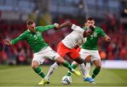 5 September 2019; Breel Embolo of Switzerland in action against Richard Keogh of Republic of Ireland, left, and Enda Stevens of Republic of Ireland during the UEFA EURO2020 Qualifier Group D match between Republic of Ireland and Switzerland at Aviva Stadium, Dublin. Photo by Ben McShane/Sportsfile