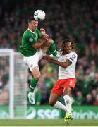 5 September 2019; Enda Stevens of Republic of Ireland in action against Kevin Mbabu of Switzerland during the UEFA EURO2020 Qualifier Group D match between Republic of Ireland and Switzerland at Aviva Stadium, Dublin. Photo by Stephen McCarthy/Sportsfile