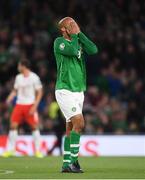 5 September 2019; David McGoldrick of Republic of Ireland reacts during the UEFA EURO2020 Qualifier Group D match between Republic of Ireland and Switzerland at Aviva Stadium, Dublin. Photo by Stephen McCarthy/Sportsfile