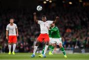 5 September 2019; Breel Embolo of Switzerland in action against Richard Keogh of Republic of Ireland during the UEFA EURO2020 Qualifier Group D match between Republic of Ireland and Switzerland at Aviva Stadium, Dublin. Photo by Stephen McCarthy/Sportsfile