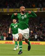 5 September 2019; David McGoldrick of Republic of Ireland celebrates after scoring his side's first goal during the UEFA EURO2020 Qualifier Group D match between Republic of Ireland and Switzerland at Aviva Stadium, Dublin. Photo by Stephen McCarthy/Sportsfile