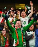 5 September 2019; Republic of Ireland supporters celebrates their side's first goal during the UEFA EURO2020 Qualifier Group D match between Republic of Ireland and Switzerland at Aviva Stadium, Lansdowne Road in Dublin. Photo by Seb Daly/Sportsfile