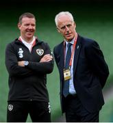 5 September 2019; Republic of Ireland manager Mick McCarthy and goalkeeping coach Alan Kelly, left, during the UEFA EURO2020 Qualifier Group D match between Republic of Ireland and Switzerland at Aviva Stadium, Lansdowne Road in Dublin. Photo by Stephen McCarthy/Sportsfile