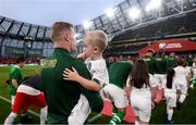 5 September 2019; James McClean of Republic of Ireland accompanied by his son Junior walks out prior to the UEFA EURO2020 Qualifier Group D match between Republic of Ireland and Switzerland at Aviva Stadium, Lansdowne Road in Dublin. Photo by Stephen McCarthy/Sportsfile