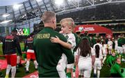 5 September 2019; James McClean of Republic of Ireland accompanied by his son Junior walks out prior to the UEFA EURO2020 Qualifier Group D match between Republic of Ireland and Switzerland at Aviva Stadium, Lansdowne Road in Dublin. Photo by Stephen McCarthy/Sportsfile