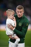 5 September 2019; Republic of Ireland's James McClean and his son Junior prior to the UEFA EURO2020 Qualifier Group D match between Republic of Ireland and Switzerland at Aviva Stadium, Lansdowne Road in Dublin. Photo by Stephen McCarthy/Sportsfile
