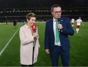 5 September 2019; Referee Michelle O'Neill is interviewed by Daniel Kelly of the FAI during the UEFA EURO2020 Qualifier Group D match between Republic of Ireland and Switzerland at Aviva Stadium, Lansdowne Road in Dublin. Photo by Stephen McCarthy/Sportsfile