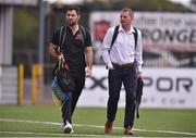 6 September 2019; Patrick Hoban of Dundalk, left, and Dundalk head coach Vinny Perth arrive prior to the SSE Airtricity League Premier Division match between Dundalk and Cork City at Oriel Park in Dundalk, Co. Louth. Photo by Ben McShane/Sportsfile