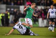 6 September 2019; Conor McCormack of Cork City is tackled by Patrick Hoban of Dundalk during the SSE Airtricity League Premier Division match between Dundalk and Cork City at Oriel Park in Dundalk, Co. Louth. Photo by Ben McShane/Sportsfile