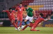 6 September 2019; Troy Parrott of Republic of Ireland in action against Armenia players, from left, Artur Nadiryan, Rudik Mkrtchyan and Albert Khachumyan during the UEFA European U21 Championship Qualifier Group 1 match between Republic of Ireland and Armenia at Tallaght Stadium in Tallaght, Dublin. Photo by Stephen McCarthy/Sportsfile