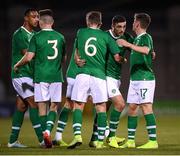 6 September 2019; Troy Parrott, second from right, is congratulated by Republic of Ireland team-mates after scoring his side's first goal during the UEFA European U21 Championship Qualifier Group 1 match between Republic of Ireland and Armenia at Tallaght Stadium in Tallaght, Dublin. Photo by Stephen McCarthy/Sportsfile