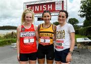 7 September 2019; Sinead O’Connor from Leevale Athletic Club Co Cork who won the ladies series with second place Mary Mulhare,left, from Portlaoise Athletic Club and third place Aisling O'Connor from Edenderry Athletic Club Co Offaly after the Kia Race Series – Round 8 at Blessington Lakes in Wicklow. Photo by Matt Browne/Sportsfile