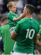 7 September 2019; Jonathan Sexton of Ireland with his son Luca following the Guinness Summer Series match between Ireland and Wales at the Aviva Stadium in Dublin. Photo by Ramsey Cardy/Sportsfile