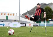 7 September 2019; Donal Bligh of Bohemians scores his side's winning penalty during the shoot-out of the Megazyme Amputee Football League Cup Final at Carlisle Grounds in Bray, Co Wicklow. Photo by Stephen McCarthy/Sportsfile