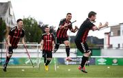 7 September 2019; Bohemians players, from left, Neil Hoey, Patrick Hickey, Stefan Balog and Donal Bligh celebrate after winning the Megazyme Amputee Football League Cup Finals at Carlisle Grounds in Bray, Co Wicklow. Photo by Stephen McCarthy/Sportsfile