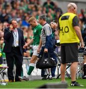 7 September 2019; Keith Earls of Ireland leaves the pitch with physio Keith Fox during the Guinness Summer Series match between Ireland and Wales at Aviva Stadium in Dublin. Photo by David Fitzgerald/Sportsfile