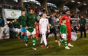 6 September 2019; Republic of Ireland captain Jayson Molumby leads his side out prior to the UEFA European U21 Championship Qualifier Group 1 match between Republic of Ireland and Armenia at Tallaght Stadium in Tallaght, Dublin. Photo by Stephen McCarthy/Sportsfile