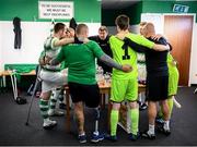 7 September 2019; Shamrock Rovers coach Stuart McSweeney speaks to his players prior to the Megazyme Amputee Football League Cup Finals at Carlisle Grounds in Bray, Co Wicklow. Photo by Stephen McCarthy/Sportsfile