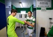 7 September 2019; Justin Guiney, left, and Alan Wall of Shamrock Rovers prepare for the Megazyme Amputee Football League Cup Finals at Carlisle Grounds in Bray, Co Wicklow. Photo by Stephen McCarthy/Sportsfile