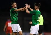 6 September 2019; Troy Parrott, left, celebrates after scoring his side's goal with Republic of Ireland team-mate Aaron Connolly during the UEFA European U21 Championship Qualifier Group 1 match between Republic of Ireland and Armenia at Tallaght Stadium in Tallaght, Dublin. Photo by Stephen McCarthy/Sportsfile