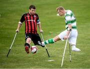 7 September 2019; Kevin Fogarty of Shamrock Rovers and Donal Bligh of Bohemians during the Megazyme Amputee Football League Cup Finals at Carlisle Grounds in Bray, Co Wicklow. Photo by Stephen McCarthy/Sportsfile