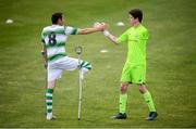 7 September 2019; Alan Wall, left, and Justin Guiney of Shamrock Rovers during the Megazyme Amputee Football League Cup Finals at Carlisle Grounds in Bray, Co Wicklow. Photo by Stephen McCarthy/Sportsfile