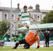 7 September 2019; Alan Wall of Shamrock Rovers and James Conroy of Bohemians during the Megazyme Amputee Football League Cup Finals at Carlisle Grounds in Bray, Co Wicklow. Photo by Stephen McCarthy/Sportsfile