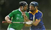 7 September 2019; TJ Ryan of Limerick in action against Kevin O'Sullivan of Tipperary during The Alzheimer Society of Ireland hosting Bluebird Care sponsored Tipperary v Limerick hurling fundraiser match at Nenagh Éire Óg, Nenagh, Co Tipperary. This unique fundraising initiative, to mark World Alzheimer’s Month 2019, was the brainchild of two leading Munster dementia advocates, Kevin Quaid and Kathy Ryan, who both have a dementia diagnosis. All the money raised will go towards providing community services and advocacy supports in the Munster area and beyond. Photo by Piaras Ó Mídheach/Sportsfile