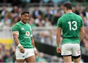 7 September 2019; Bundee Aki, left, in conversation with Robbie Henshaw of Ireland during the Guinness Summer Series match between Ireland and Wales at the Aviva Stadium in Dublin. Photo by Ramsey Cardy/Sportsfile