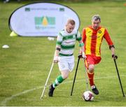 7 September 2019; Michal Lennon of Partick Thistle and Sean Furlong of Shamrock Rovers during the Megazyme Amputee Football League Cup Finals at Carlisle Grounds in Bray, Co Wicklow. Photo by Stephen McCarthy/Sportsfile