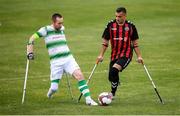 7 September 2019; Stefan Balog of Bohemians and Kevan O'Rourke of Shamrock Rovers during the Megazyme Amputee Football League Cup Finals at Carlisle Grounds in Bray, Co Wicklow. Photo by Stephen McCarthy/Sportsfile