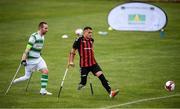 7 September 2019; Stefan Balog of Bohemians and Kevan O'Rourke of Shamrock Rovers during the Megazyme Amputee Football League Cup Finals at Carlisle Grounds in Bray, Co Wicklow. Photo by Stephen McCarthy/Sportsfile