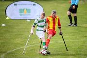 7 September 2019; Michal Lennon of Partick Thistle and Sean Furlong of Shamrock Rovers during the Megazyme Amputee Football League Cup Finals at Carlisle Grounds in Bray, Co Wicklow. Photo by Stephen McCarthy/Sportsfile