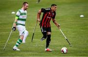 7 September 2019; Stefan Balog of Bohemians and Kevan O'Rourke of Shamrock Rovers during the Megazyme Amputee Football League Cup Finals at Carlisle Grounds in Bray, Co Wicklow. Photo by Stephen McCarthy/Sportsfile