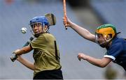 8 September 2019; Julianne O'Keeffe of Kerry shoots under pressure from Aoife Coughlan of Limerick during the Liberty Insurance All-Ireland Premier Junior Camogie Championship Final match between Kerry and Limerick at Croke Park in Dublin. Photo by Piaras Ó Mídheach/Sportsfile