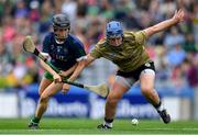 8 September 2019; Jackie Horgan of Kerry in action against Ann Kennedy of Limerick during the Liberty Insurance All-Ireland Premier Junior Camogie Championship Final match between Kerry and Limerick at Croke Park in Dublin. Photo by Piaras Ó Mídheach/Sportsfile