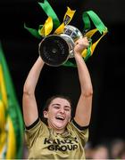 8 September 2019; Kerry captain Niamh Leen lifts the Kathleen Mills Cup after the Liberty Insurance All-Ireland Premier Junior Camogie Championship Final match between Kerry and Limerick at Croke Park in Dublin. Photo by Piaras Ó Mídheach/Sportsfile