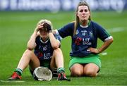 8 September 2019; Limerick players Rebecca Noonan, left, and Brenda O'Keefe look on during the cup presentation to Kerry after the Liberty Insurance All-Ireland Premier Junior Camogie Championship Final match between Kerry and Limerick at Croke Park in Dublin. Photo by Piaras Ó Mídheach/Sportsfile
