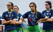 8 September 2019; Limerick players Geri Mai O'Kelly, 11 and Noelle Curtin, left, look on during the cup presentation to Kerry after the Liberty Insurance All-Ireland Premier Junior Camogie Championship Final match between Kerry and Limerick at Croke Park in Dublin. Photo by Piaras Ó Mídheach/Sportsfile